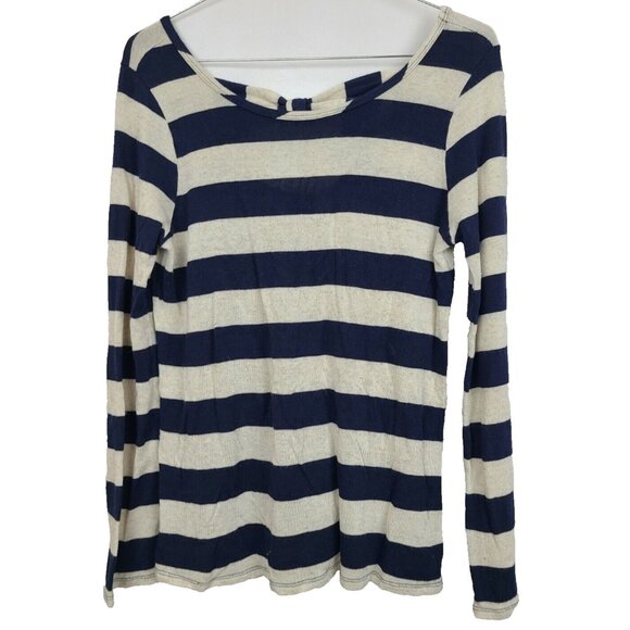 Papermoon Stitch Fix Womens Top Medium Navy Ivory Striped Bow Back Long Sleeve - Picture 1 of 5